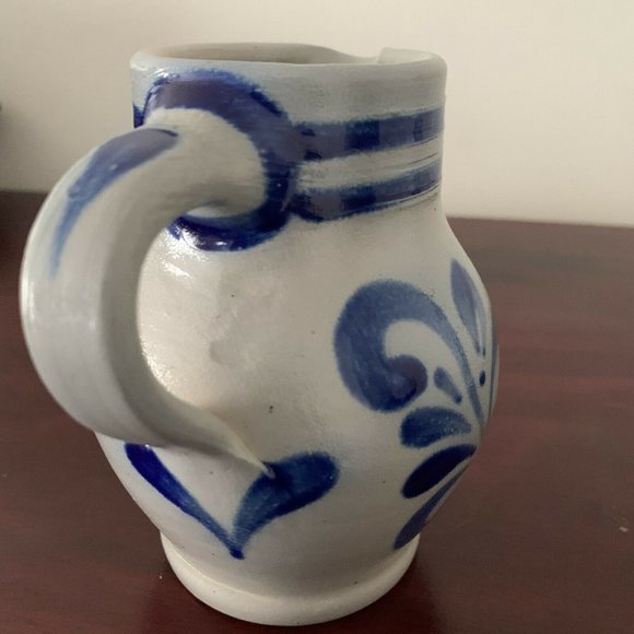VTG 5” German HANDARBEIT Salt Glazed Cobalt Light Blue Pottery Pitcher A. Wagner - Picture 7 of 11
